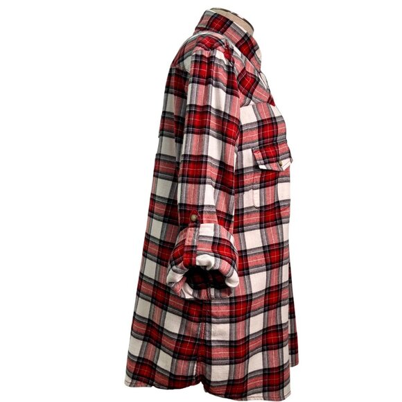 BEA Jach's Girlfriend Red & White Plaid Flannel Button-Up Long Sleeve Shirt Larg - Picture 6 of 9
